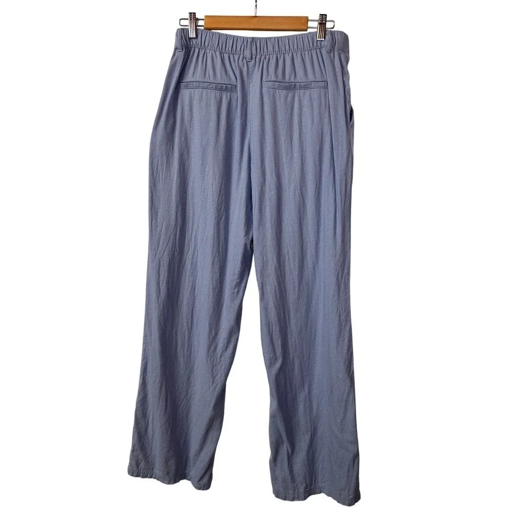 H&M Pants Womens 12 Blue Linen Blend‎ Wide Leg Relaxed Trousers Casual Summer